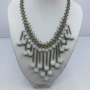 Vtg MIRIAM HASKELL ? fringe Cleopatra book case chain brass glass necklace